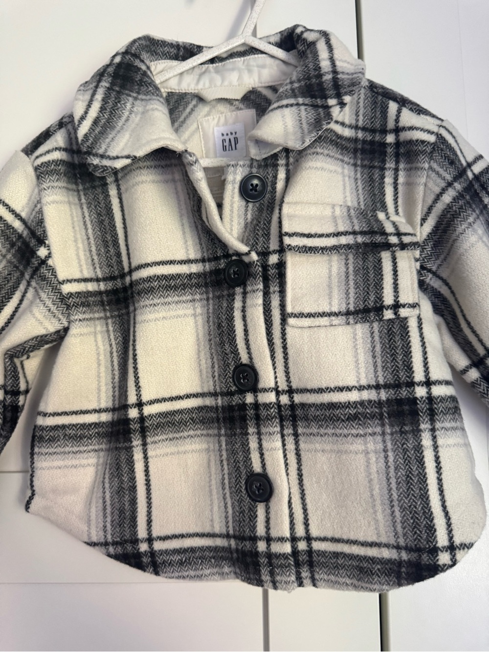 NWT Baby Gap Wool Blend Plaid Shacket Jacket 18-24M Black White Fall Autumn